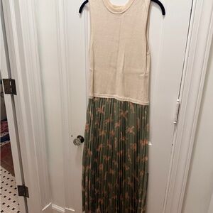 Skies Are Blue Cream and Green Midi Dress